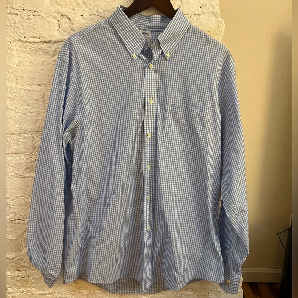 Brooks Brothers Light Blue Checked Button Down Regent Dress Shirt